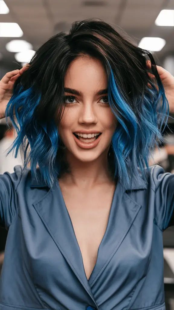 Blauer Ombre Wavy Bob