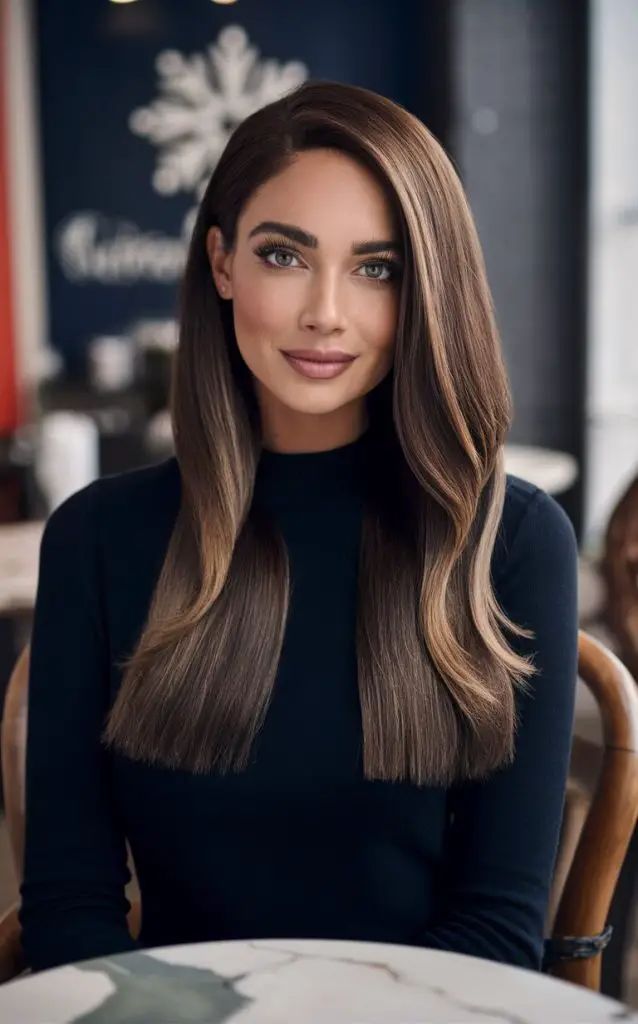 Elegantes Herbst-Balayage für dunkelbraunes Haar