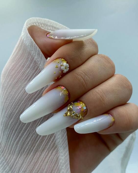 Ethereal White with Golden Flakes and Pearls