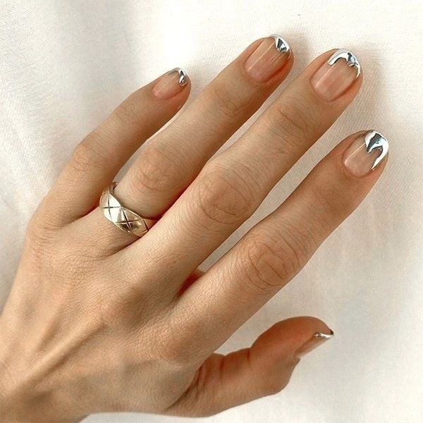 French Tip Metallic Drip Nails