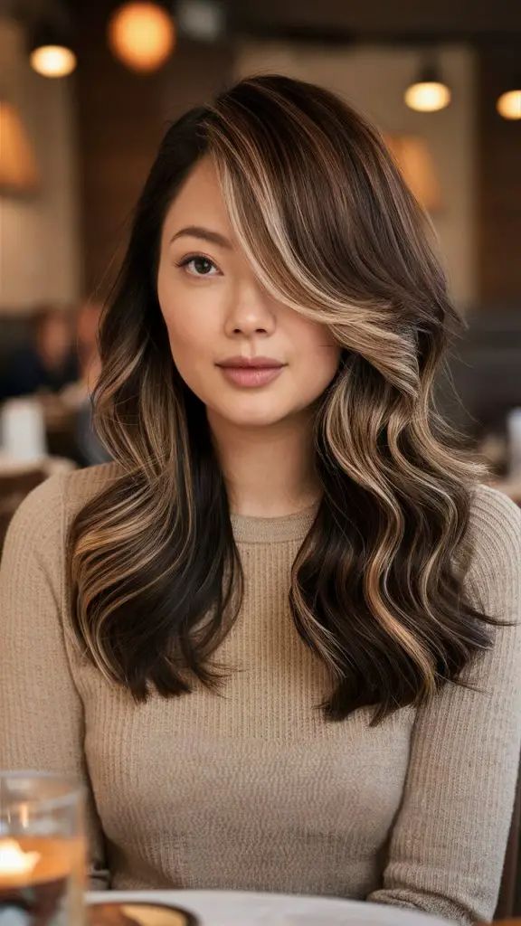 Herbst-Balayage-Eleganz für dunkelbraunes Haar