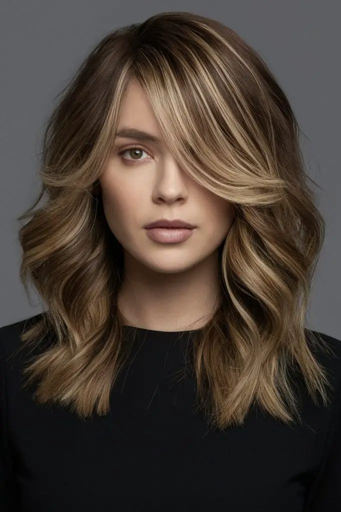 Herbst-Balayage brünett mit blonden Strähnchen