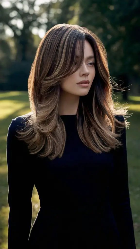 Herbst-Balayage brünett mit dezenten Highlights