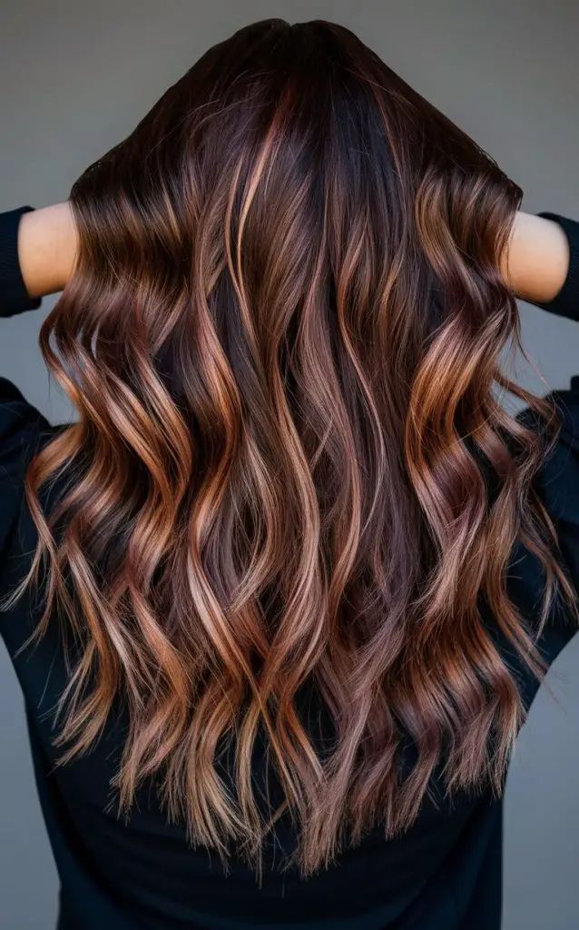 Herbst-Balayage brünett mit dezenten karamellfarbenen Highlights