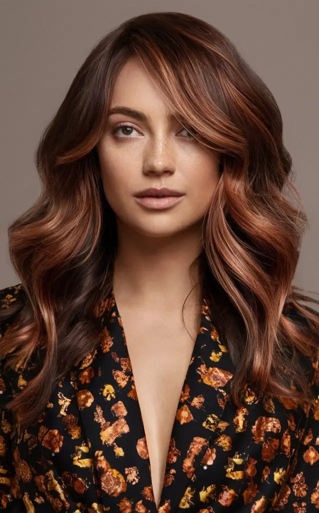 Herbst-Balayage brünett mit dunklen Highlights