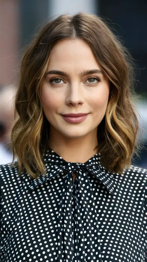 Herbst-Balayage brünett mit karamellfarbenen Wellen