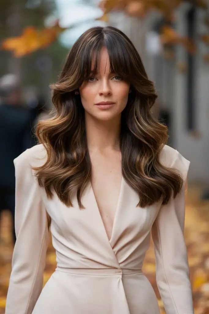 Herbst-Balayage brünett mit kräftigen roten Strähnen