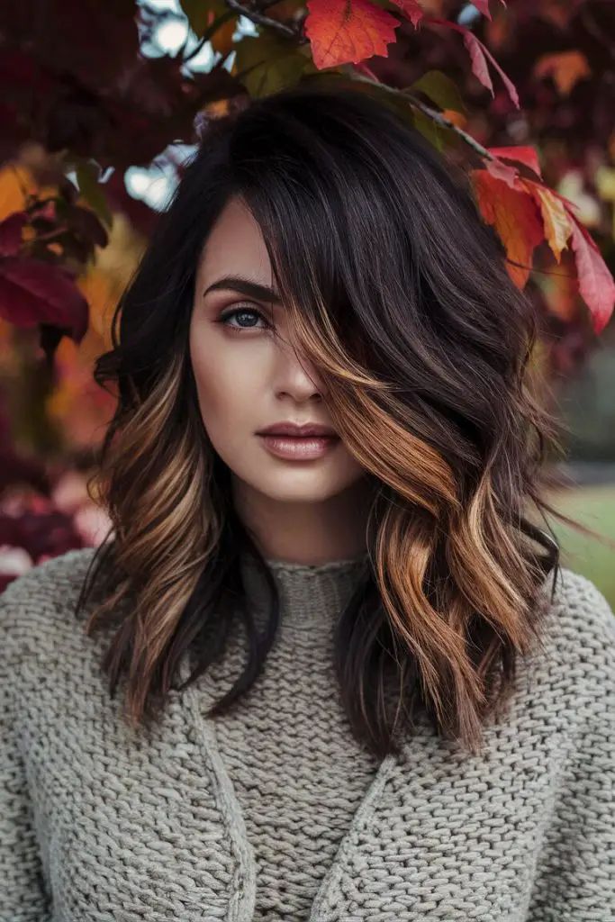 Herbst-Balayage für dunkelbraunes Haar