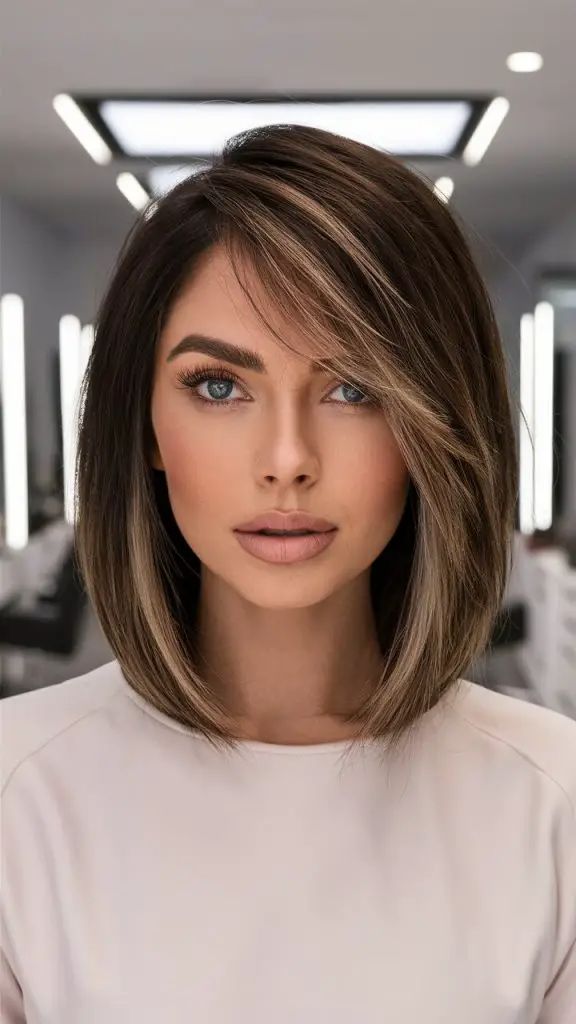 Mittellanges dunkelbraunes Haar Balayage für den Herbst