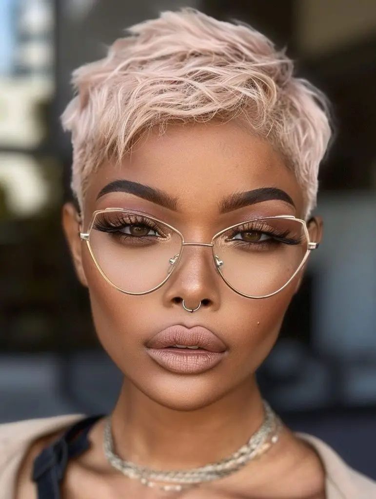 Roségoldener Pixie mit schicker Brille