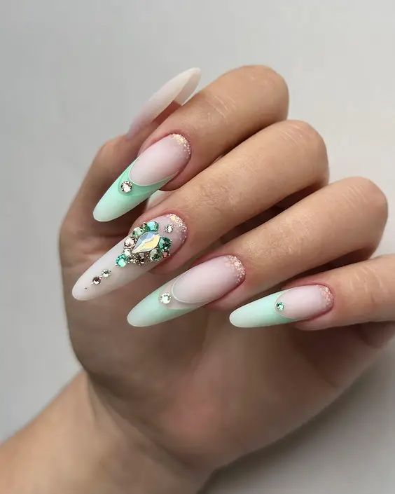 Serene Green and Pink Gradient with Crystals