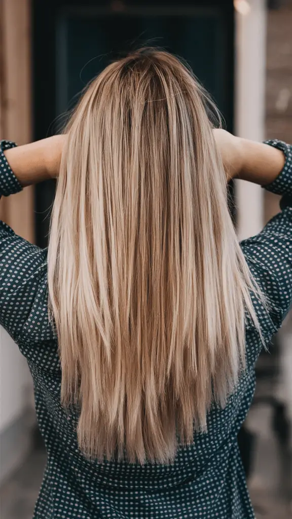 Sleek Long Layers mit blonden Highlights