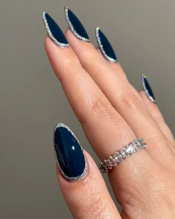 Sophisticated Navy Blue with Silver Glitter Outline