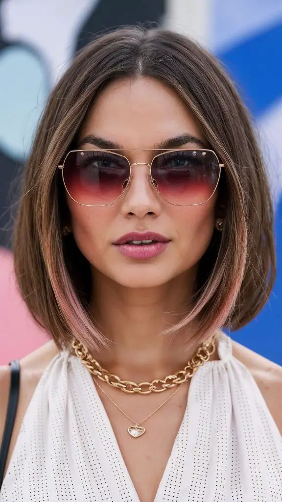 Stylischer Bob mit dezenten rosa Highlights