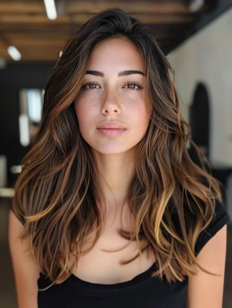 Subtiles Herbst-Balayage für dunkelbraunes Haar