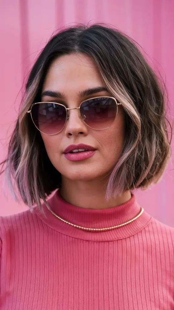 Verspielter Bob mit rosa Ombre Highlights