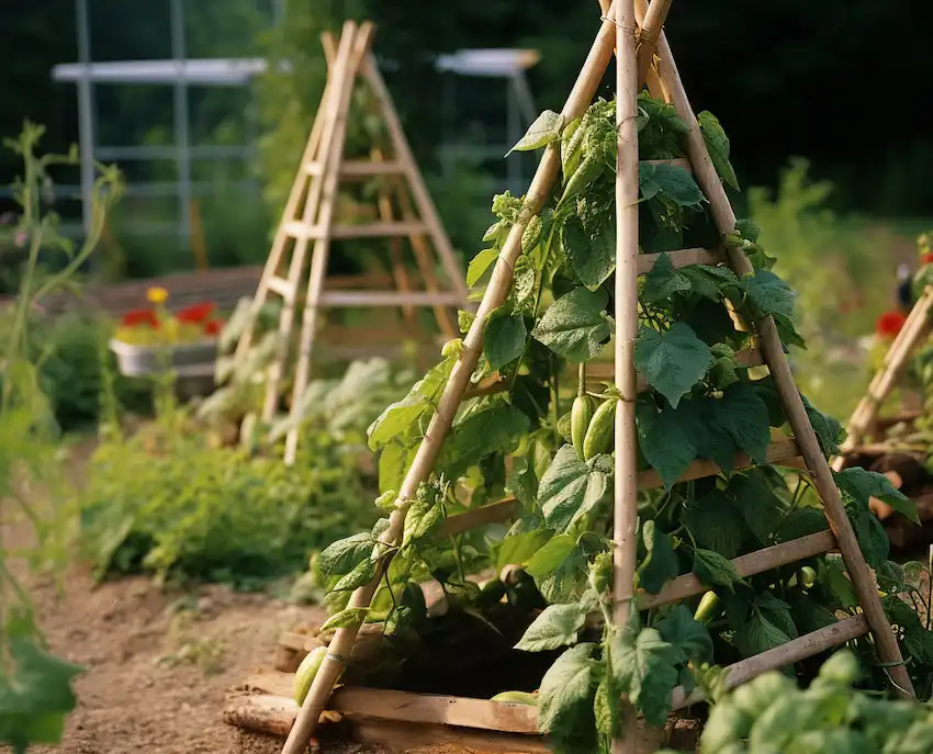 Holz-Tipi-Hilfe für den Gurkenanbau