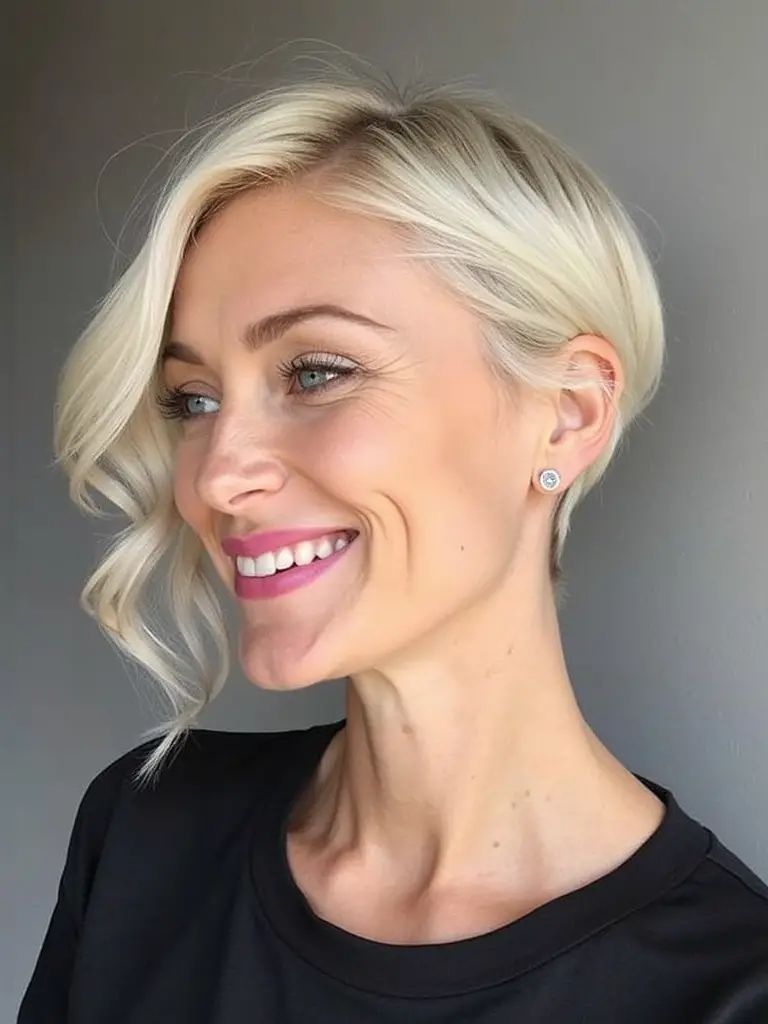 Asymmetrischer blonder Pixie mit Soft Waves