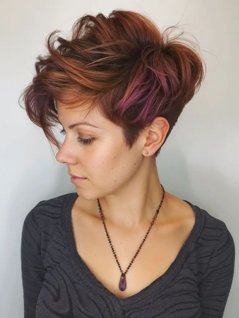 Auburn Pixie mit lila Akzenten