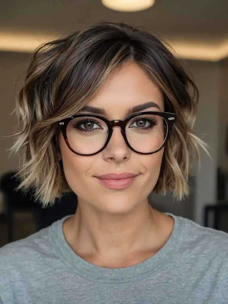 Blonde Ombre Waves mit Brille