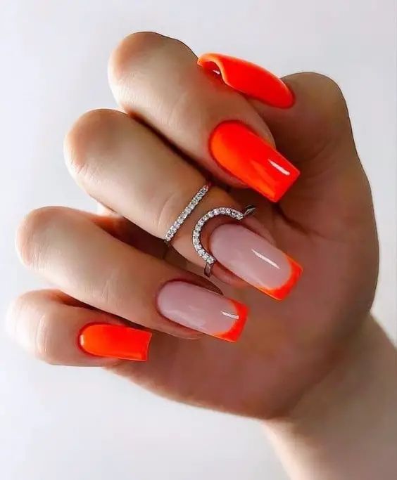 Bold Burnt Orange French Tips