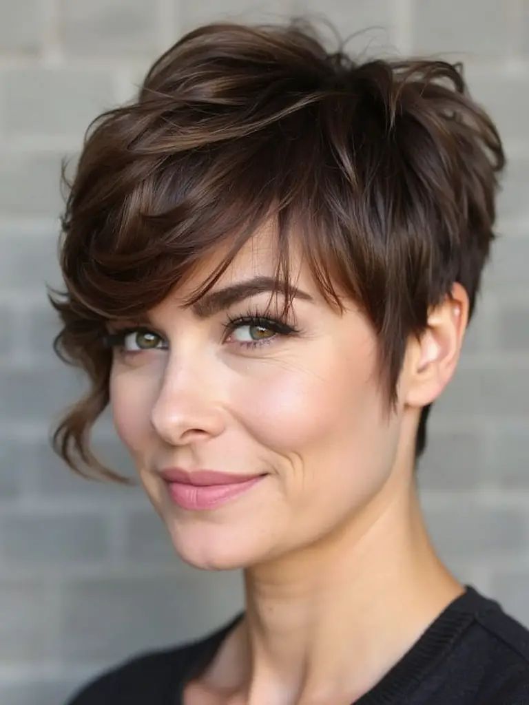 Edgy Pixie Cut mit seitlich geflochtenem Pony