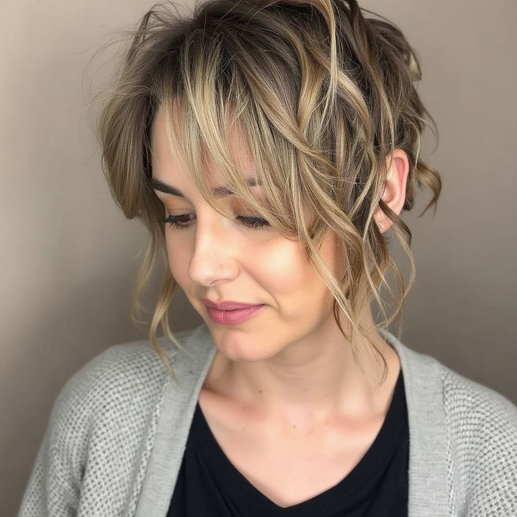 Effortless Wispy Bangs on a Casual Updo