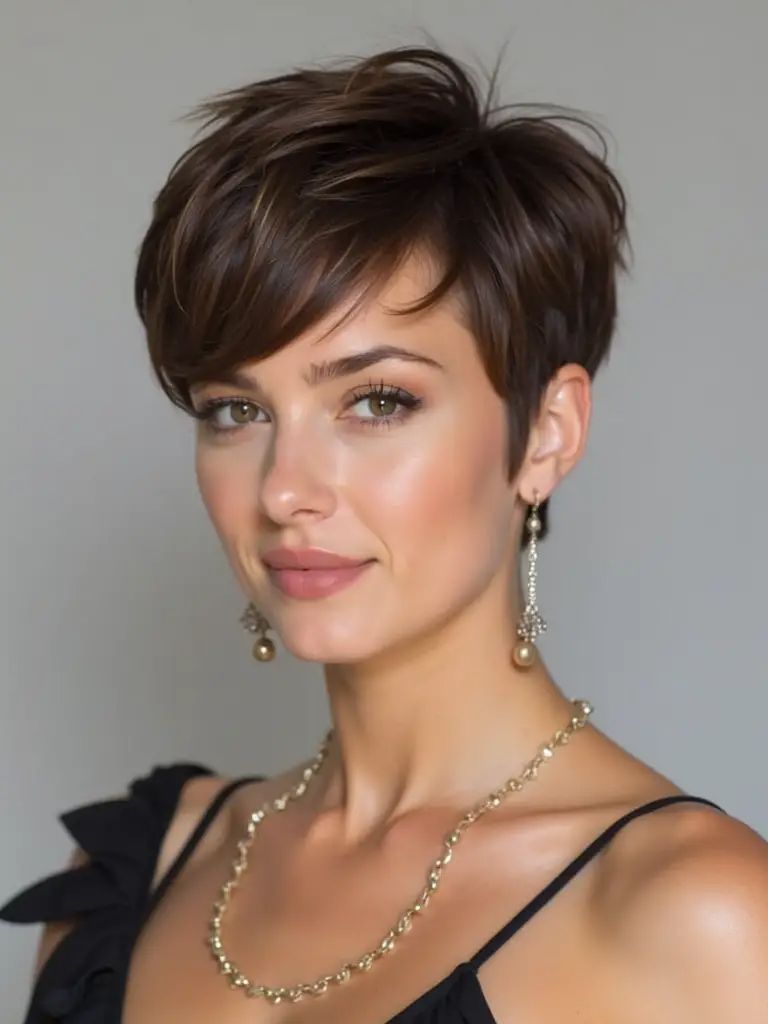 Elegantes braunes Pixie-Haar mit subtilen Lagen