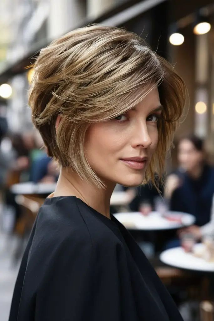 Fall Balayage Blonde Pixie mit Layers