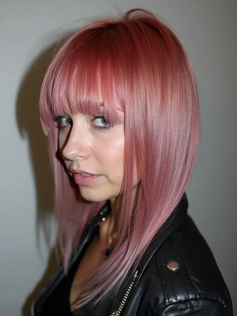 Gerader rosa Bob mit stumpfem Pony