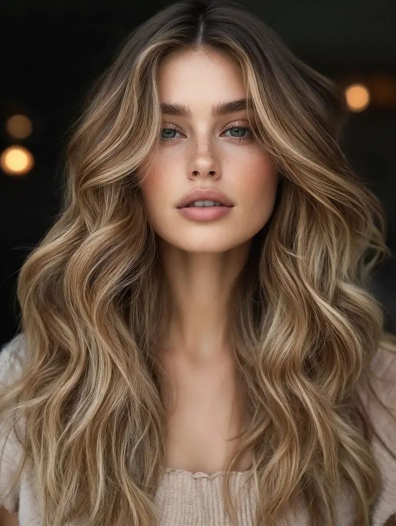 Gewelltes Dunkelblond mit dezentem Karamell-Balayage