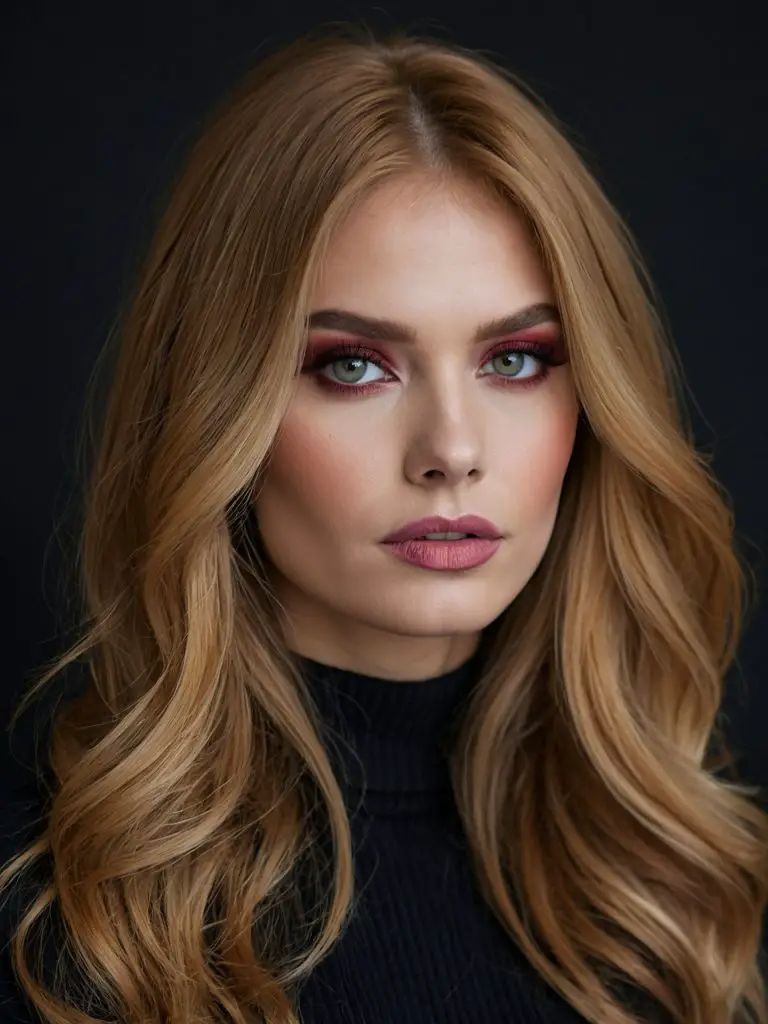 Glamouröses dunkles Blond mit kräftigen Karamellsträhnen