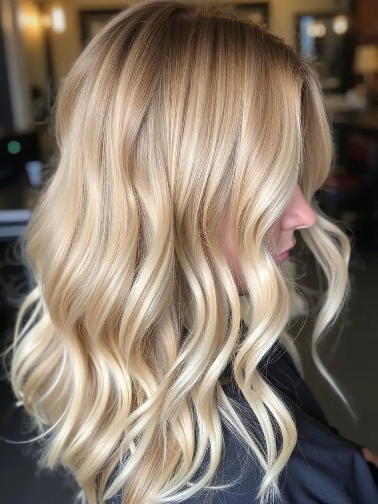 Goldblonde Wellen mit dezenten Aschetönen