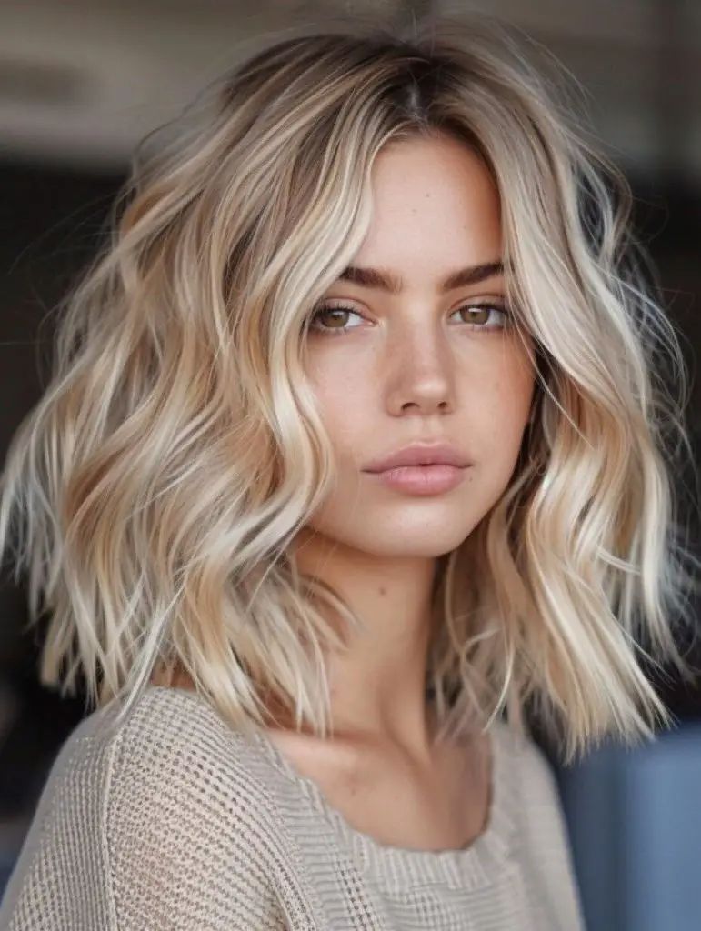 Herbst-Balayage Blond mit Money Piece Highlights