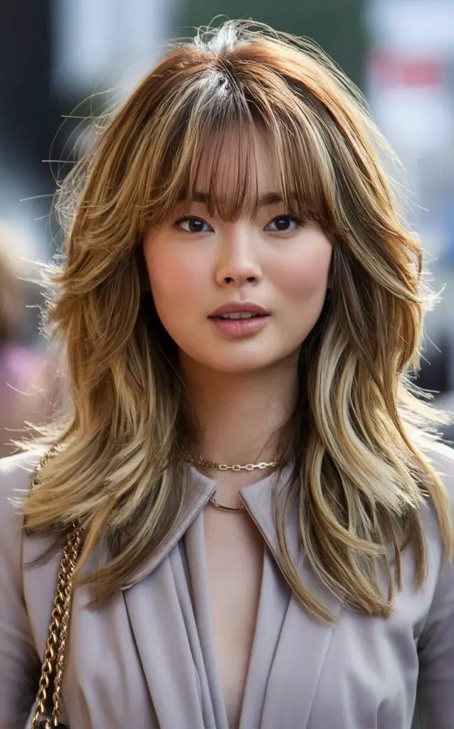 Herbst-Balayage Blond mit Ponyvorhang