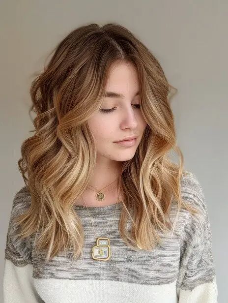 Herbst-Balayage Blond mit Strähnen