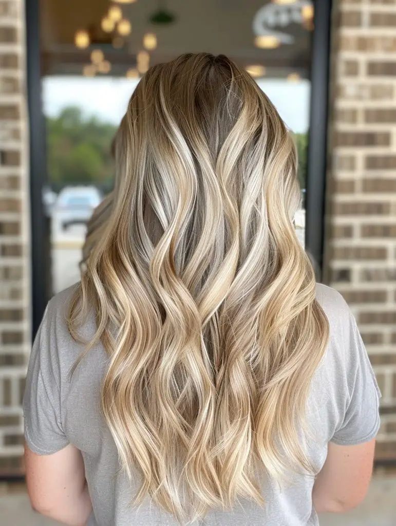 Herbst-Balayage Blond mit dunklen Haarwurzeln