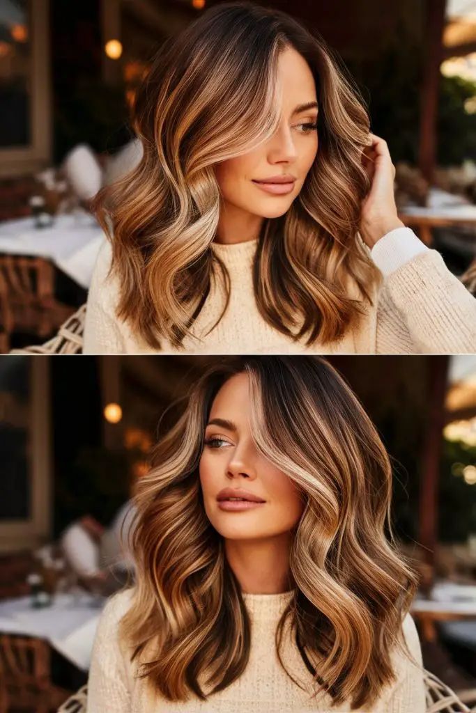 Herbst-Balayage Blond mit gewellten Strähnen