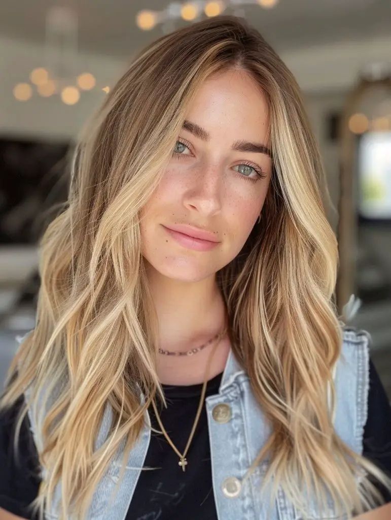 Herbst-Balayage Blond mit natürlichen Wellen