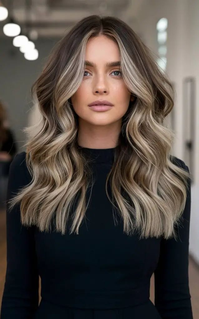 Herbst-Balayage Blond mit voluminösen Wellen