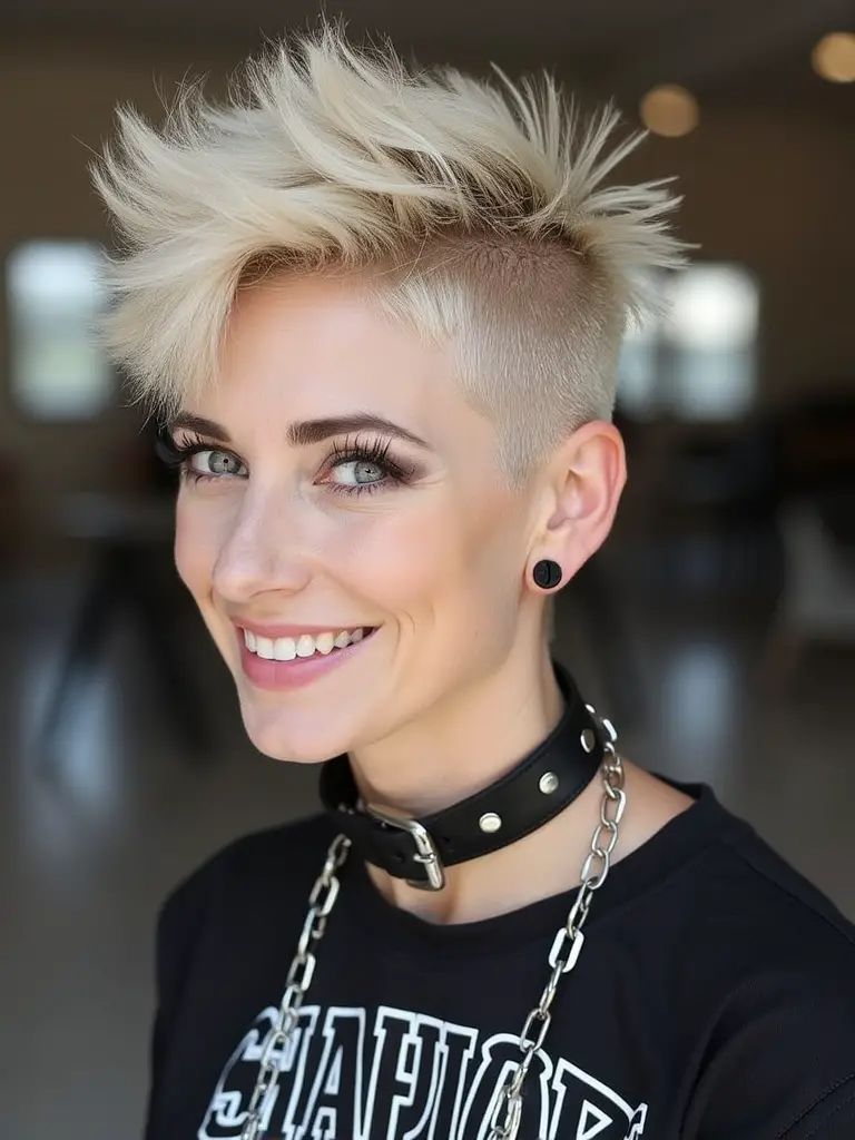 Platinblonder Fauxhawk mit weichen Spikes