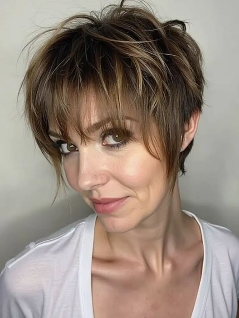 Wispy Bangs Haircut mit kurzen, strukturierten Strähnen