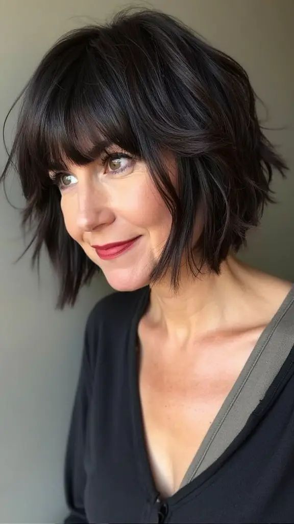 Zerzauster Wispy Bangs auf einem dunklen Wavy Bob