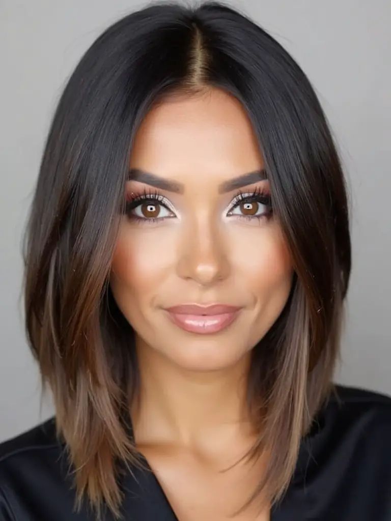 Sleek Dark Brunette Medium-Length Cut