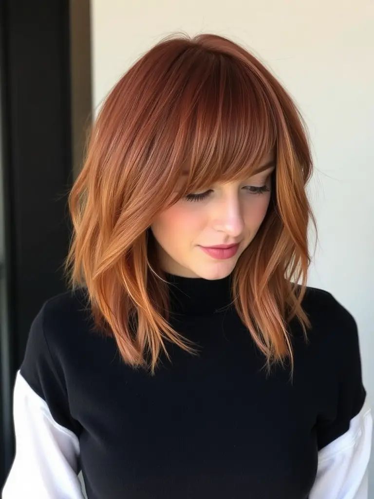 Soft Auburn Fox Lob mit Pony