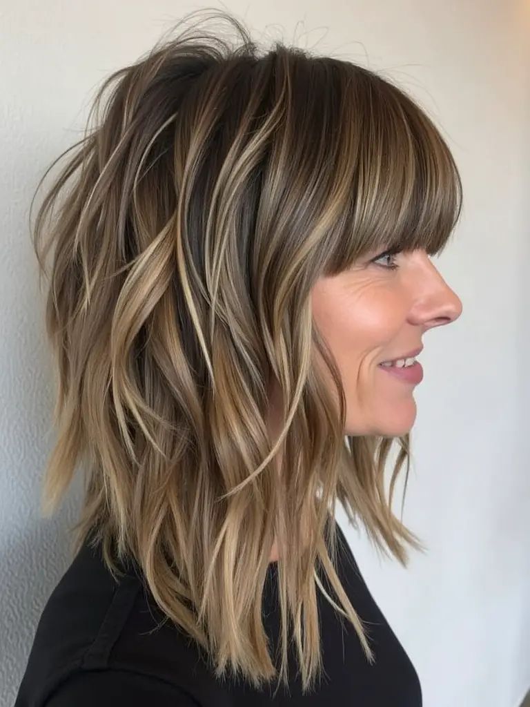 Strukturierter Layered Shag mit Fransen für einen zerzausten Look