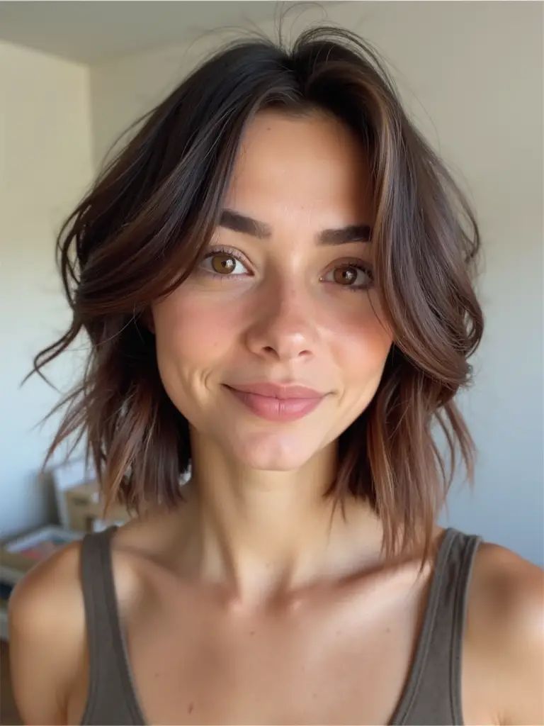 Tousled Brunette Bob mit Soft Waves