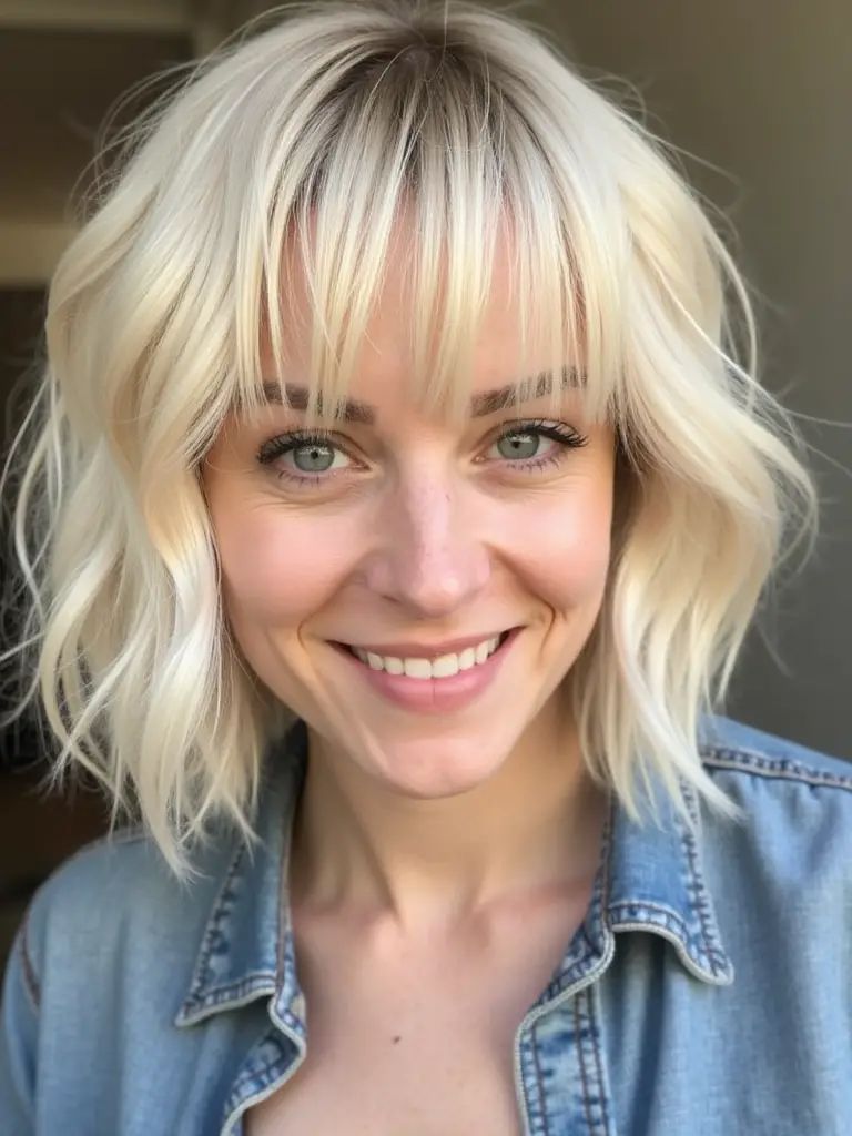 Verspielter blonder Layered Shag mit Wispy Fringe