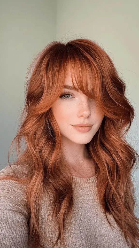 Copper Waves mit Curtain Bangs für Herbstvibes