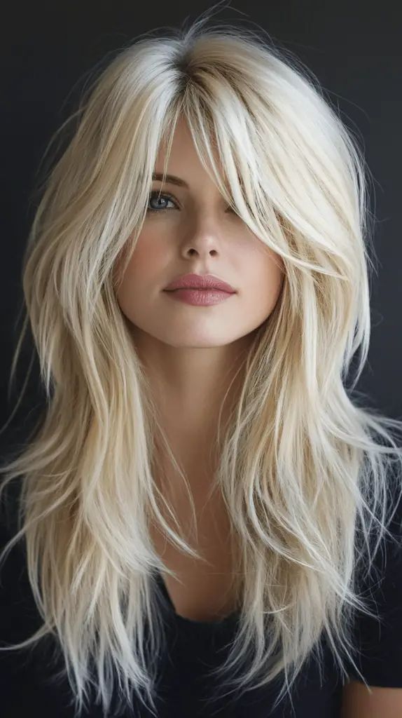 Layered Dirty Blonde Shag mit Curtain Bangs